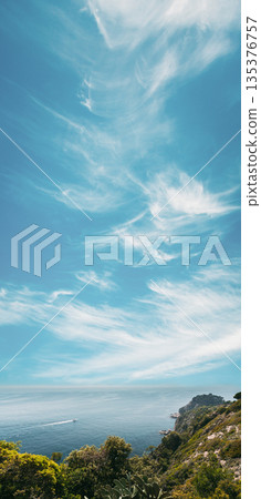 Tossa De Mar, Girona, Spain. Pleasure Touristic Boat Floating On Balearic Sea. Spring Spanish Nature With Summer Rocky Landscape And Seascape 135376757