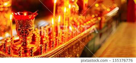 Interior Of Orthodox Church In Easte. Easter Is The Most Popular Religious Holiday. panorama. 135376776