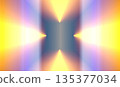 Vibrant gradient light burst abstraction. Abstract image featuring a symmetrical light burst pattern in a gradient of colors, ranging from yellow and orange to blue and purple.  135377034