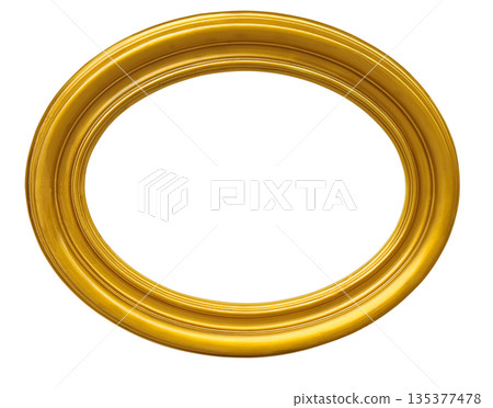Golden oval wooden frame with transparent background Golden oval wooden frame with transparent background 135377478