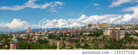Tbilisi city skyline with holy trinity cathedral Tbilisi city skyline with holy trinity cathedral 135377558