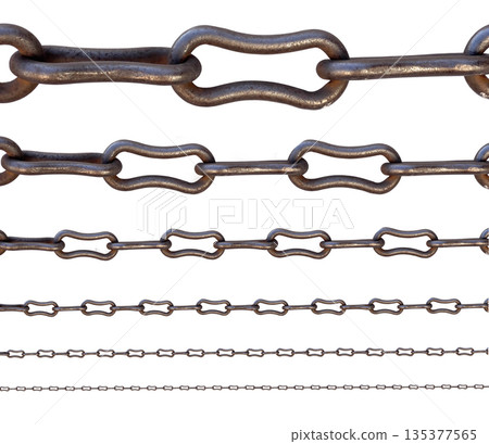 Varying size rusty metal chains with transparent background 135377565