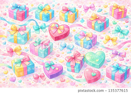 情人節系列：絢麗背景下的彩色禮物和絲帶 135377615