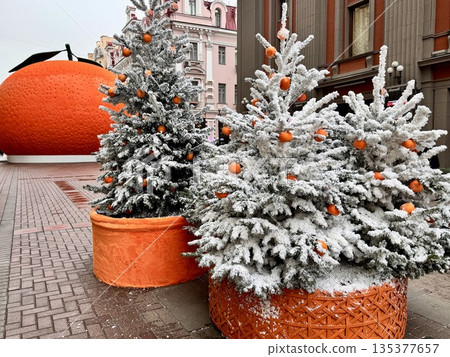 Russia, Moscow, Old Arbat December 6, 2025 New Year's decoration of Winter Street in Moscow. High quality photo Russia, Moscow, Old Arbat December 6, 2025 New Year's decoration of Winter Street in Moscow. High quality photo 135377657
