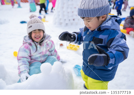 兄弟倆在雪地裡玩耍 兄弟倆在雪地裡玩耍 135377719