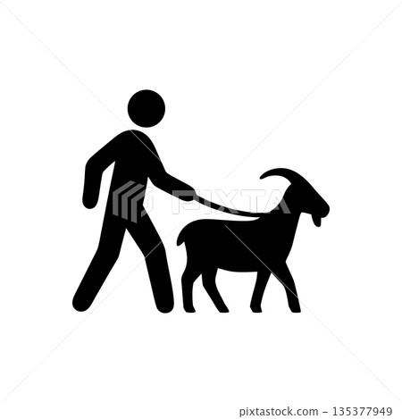Man Walking Pet Goat Icon 135377949