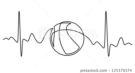 Heartbeat Line with Basketball ball, Basketball Hobby Sports Concept Heartbeat Line with Basketball ball, Basketball Hobby Sports Concept 135378374