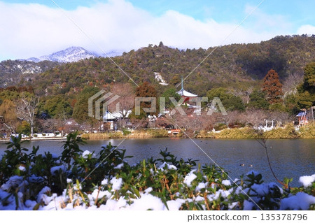 京都市右京區大覺寺的雪景－心經塔盡收眼底 135378796