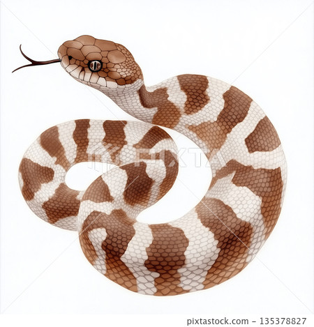 Coiled snake close-up in nature habitat with scales and detailed pattern photography 135378827