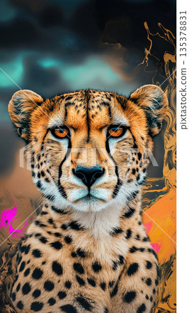 Cheetah, wildlife predator and animal in the big, spotted savannah, showcasing fast nature and feline elegance. 135378831