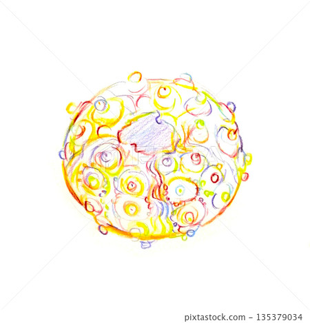 Skeleton of a Southern Starfish Sea Urchin - Colorful colored pencil drawing, hand-drawn illustration 135379034