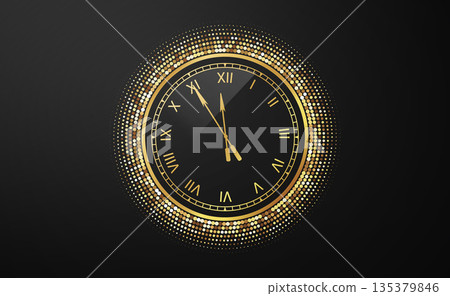 Luxury vintage golden clock showing almost midnight. Roman numeral face on dark background. Symbol of New Year and celebration countdown Luxury vintage golden clock showing almost midnight. Roman numeral face on dark background. Symbol of New Year and celebration countdown 135379846