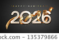 2026 New Year with golden ribbon. New Year and Christmas banner for holiday 135379866
