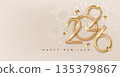 2026 Happy New Year greeting card template with luxury golden numbers. Realistic confetti and warm congratulations. 135379867