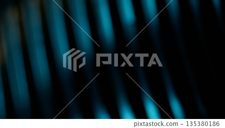 Stripe glow defocused. Art flare. Cyan blue lines luminosity on dark black background. Color abstract night light leak lens texture. 135380186