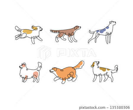 Hand drawn monoline illustration of dogs isolated on white Hand drawn monoline illustration of dogs isolated on white 135380306