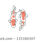 Hand drawn monoline japanese koi fish logo with scale pattern on white 135380307