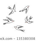 Hand drawn monoline swallows in flight isolated on a white background. 135380308