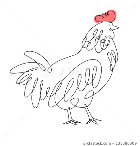 Hand drawn monoline rooster isolated on white 135380309