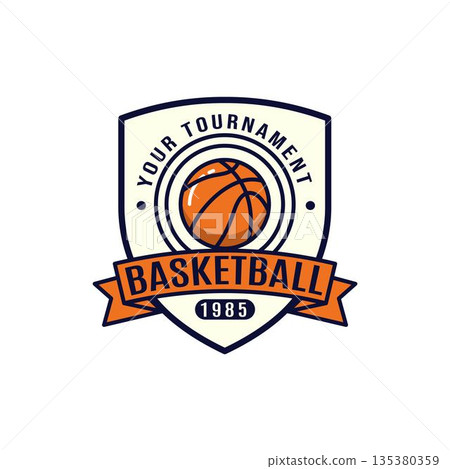 Basketball Tournament Badge Logo for School and Community Sports Event Basketball Tournament Badge Logo for School and Community Sports Event 135380359
