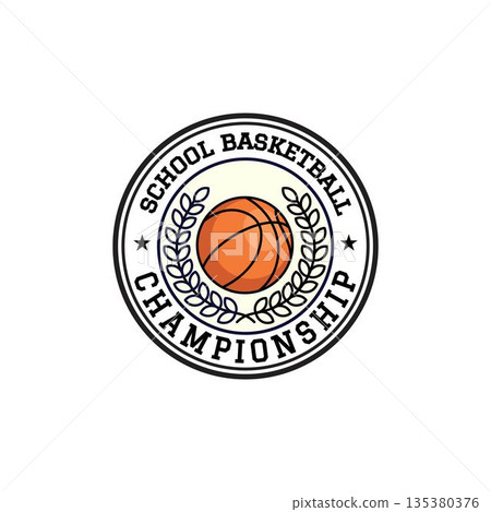 Basketball Tournament Badge Logo for School and Community Sports Event 135380376