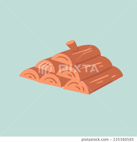 Natural wooden logs stacked and ready for the fire. A rustic vector capturing the traditional way of heating a country banya. 135380585