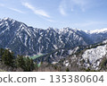 白雪皚皚的山峰和山谷中碧綠的湖泊 135380604