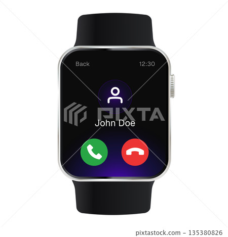 smartwatch screen phone call interface with user profile photo and green answer or red decline buttons smartwatch screen phone call interface with user profile photo and green answer or red decline buttons 135380826
