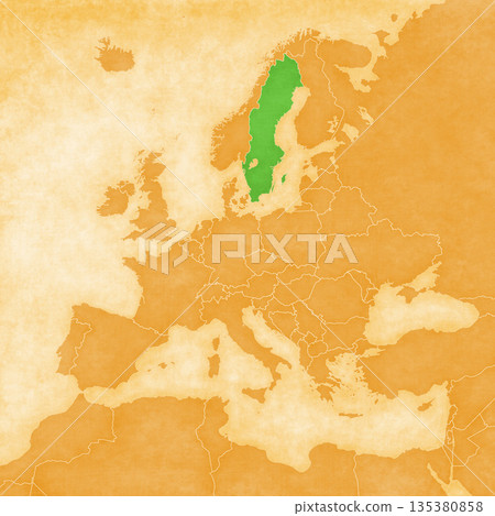Ocher map of Europe - Sweden 135380858