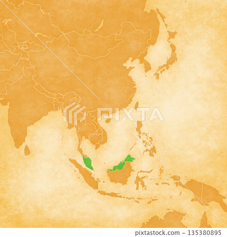 Ocher map of East Asia - Malaysia Ocher map of East Asia - Malaysia 135380895