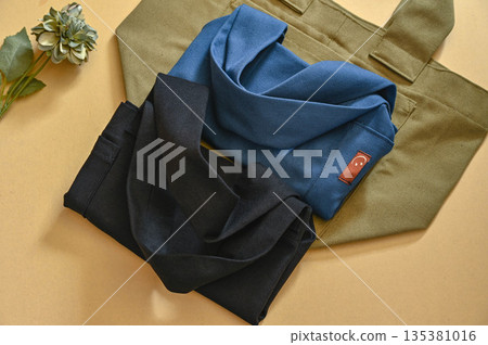 Handmade market bags made from different colored canvas 135381016