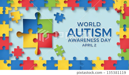 Colorful puzzle design for world autism awareness day celebration on april 2 Colorful puzzle design for world autism awareness day celebration on april 2 135381119