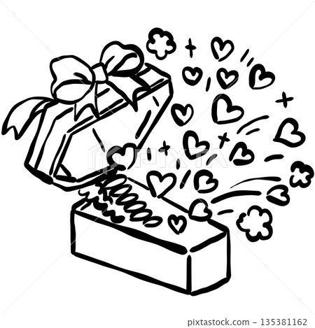 Hand drawn surprise gift box with hearts popping out doodle black and white cute love illustration for valentines celebration romantic surprise design Hand drawn surprise gift box with hearts popping out doodle black and white cute love illustration for valentines celebration romantic surprise design 135381162