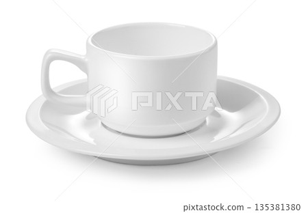 White ceramic teacup and saucer on clean background White ceramic teacup and saucer on clean background 135381380