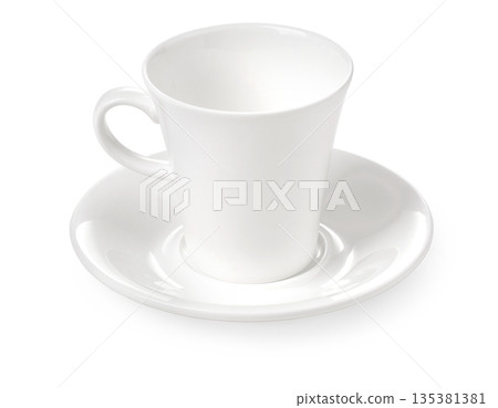 White ceramic coffee cup and saucer isolated White ceramic coffee cup and saucer isolated 135381381