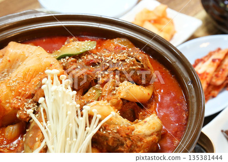 Pork Back Rib Kimchi Stew. Korean traditional food Pork Back Rib Kimchi Stew. Korean traditional food 135381444