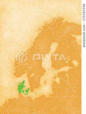 Ocher map of Scandinavia - Denmark Ocher map of Scandinavia - Denmark 135381546