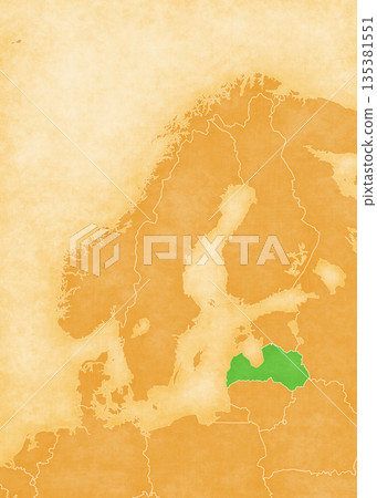 Ocher map of Scandinavia - Latvia 135381551