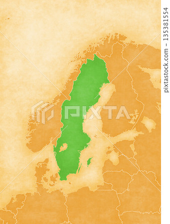Ocher map of Scandinavia - Sweden Ocher map of Scandinavia - Sweden 135381554