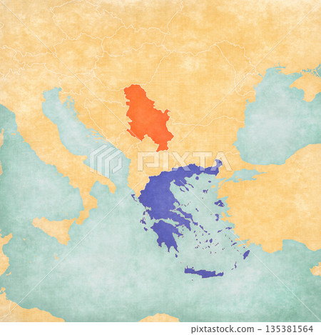 Map of Balkans - Serbia and Greece Map of Balkans - Serbia and Greece 135381564