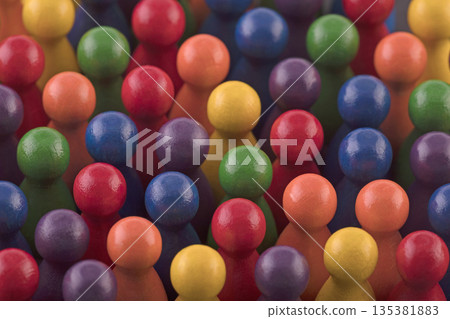 Colorful pawn crowd or team representing diversity and equality Colorful pawn crowd or team representing diversity and equality 135381883