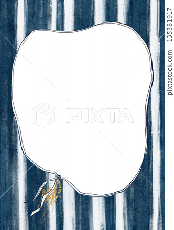 Watercolor tropical underwater style frame of blue stripes and gold seashell Isolated on white background. Border for interior design, prints, fabric or background. 135381917