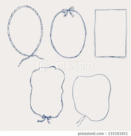 Tropical vector underwater style set of frames with sea ropes and bows Isolated on white background. Border for interior design, prints, fabric or background. 135381931