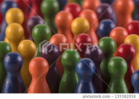 Colorful pawn crowd or team representing diversity and equality Colorful pawn crowd or team representing diversity and equality 135382058