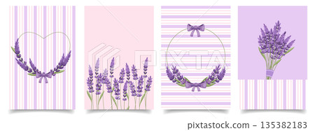 Set of Lavender Greeting Cards. Elegant Lavender Flower Art for Invitations and Decorative Prints. Set of Lavender Greeting Cards. Elegant Lavender Flower Art for Invitations and Decorative Prints. 135382183