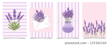 Set of Lavender Greeting Cards. Elegant Lavender Flower Art for Invitations and Decorative Prints. Set of Lavender Greeting Cards. Elegant Lavender Flower Art for Invitations and Decorative Prints. 135382184