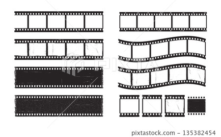 Film strip. Vintage photo frame. Retro grunge photo stack blank, video effect footage, old cinema roll borders for social media, ads, photography template. Vector set Film strip. Vintage photo frame. Retro grunge photo stack blank, video effect footage, old cinema roll borders for social media, ads, photography template. Vector set 135382454