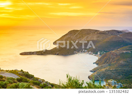 Greek coast at sunrise Peloponnese Mani 135382482