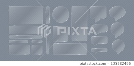 Glassmorphism frames. Transparent glass elements. Simple UI UX glass texture border with geometric shapes, blur, round edges, reflections for interface. Vector set Glassmorphism frames. Transparent glass elements. Simple UI UX glass texture border with geometric shapes, blur, round edges, reflections for interface. Vector set 135382496