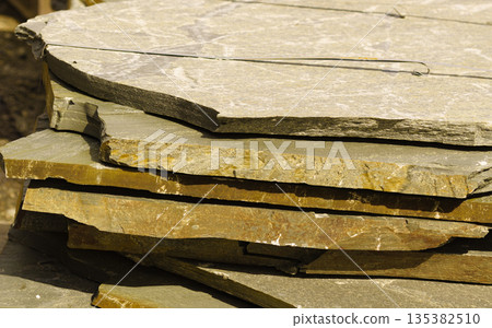 Stone masonry material on construction site Stone masonry material on construction site 135382510